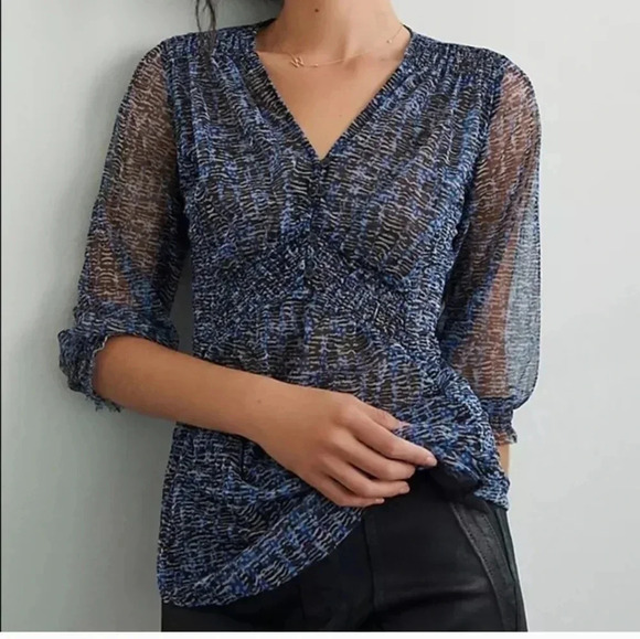 Anthropologie Gretchen Smocked Tunic Silhouette Semi Sheer Pullover Top(S) - Picture 4 of 10